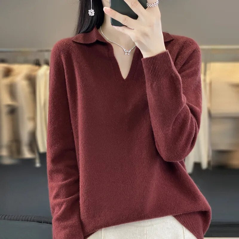 Merino wool sweater with collar