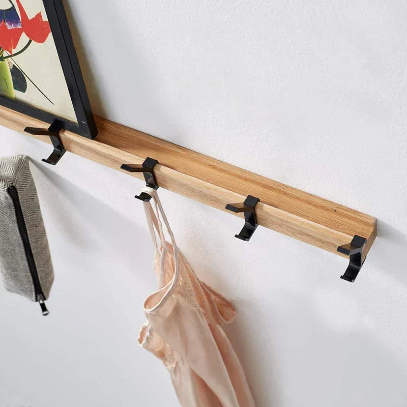 Wall Coat Rack - Movable Hooks - Black - Nordic Design - For Hall and Bedroom - Wood and Aluminum - Dimensions -40x7x7CM