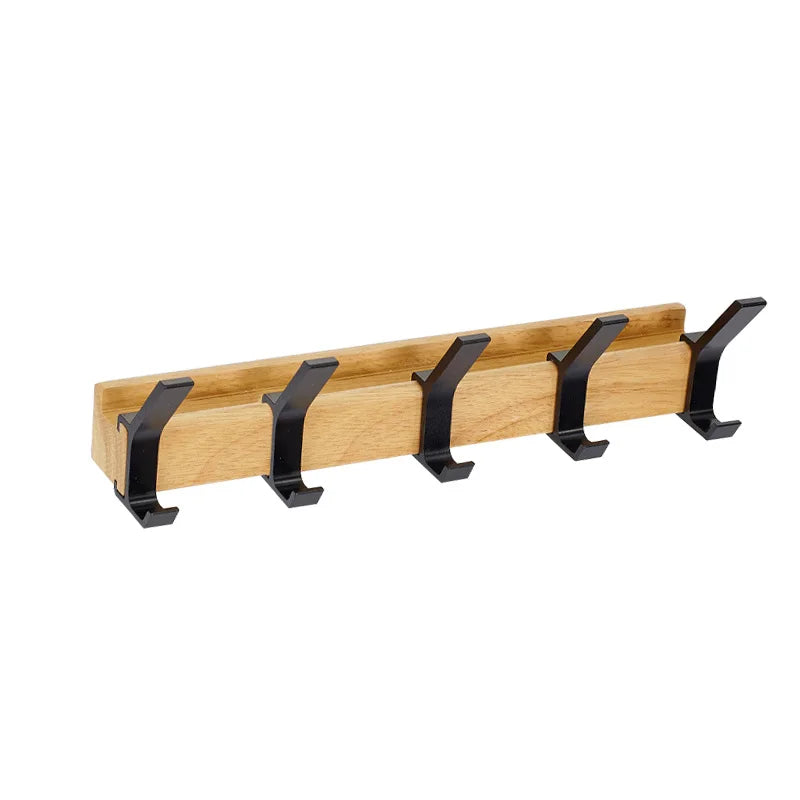 Wall Coat Rack - Movable Hooks - Black - Nordic Design - For Hall and Bedroom - Wood and Aluminum - Dimensions -40x7x7CM