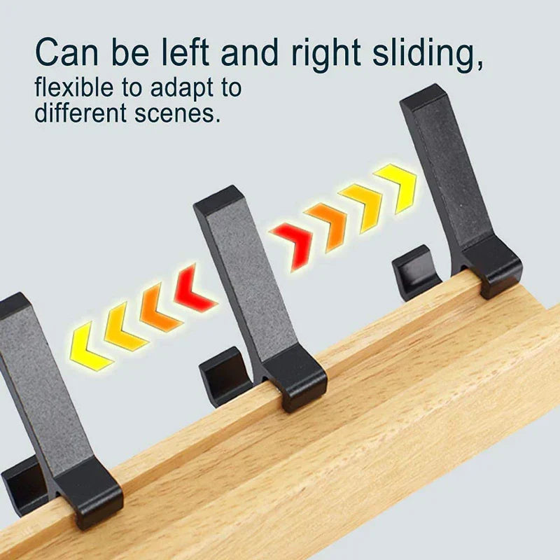 Wall Coat Rack - Movable Hooks - Black - Nordic Design - For Hall and Bedroom - Wood and Aluminum - Dimensions -40x7x7CM