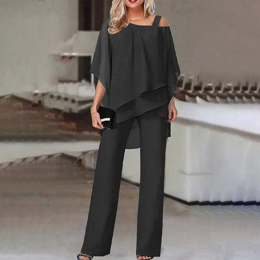 Layered Top with Pants - Modern Design - Comfortable - Perfect for Work or Evening Out