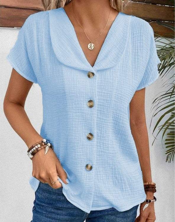 Blouse - Elegant - Button Closure, Short Sleeves - Perfect for Summer Days