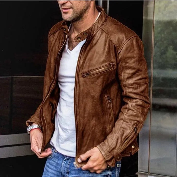 Leather Jacket - Elegant - Weatherproof Leather - Perfect for Spring and Autumn