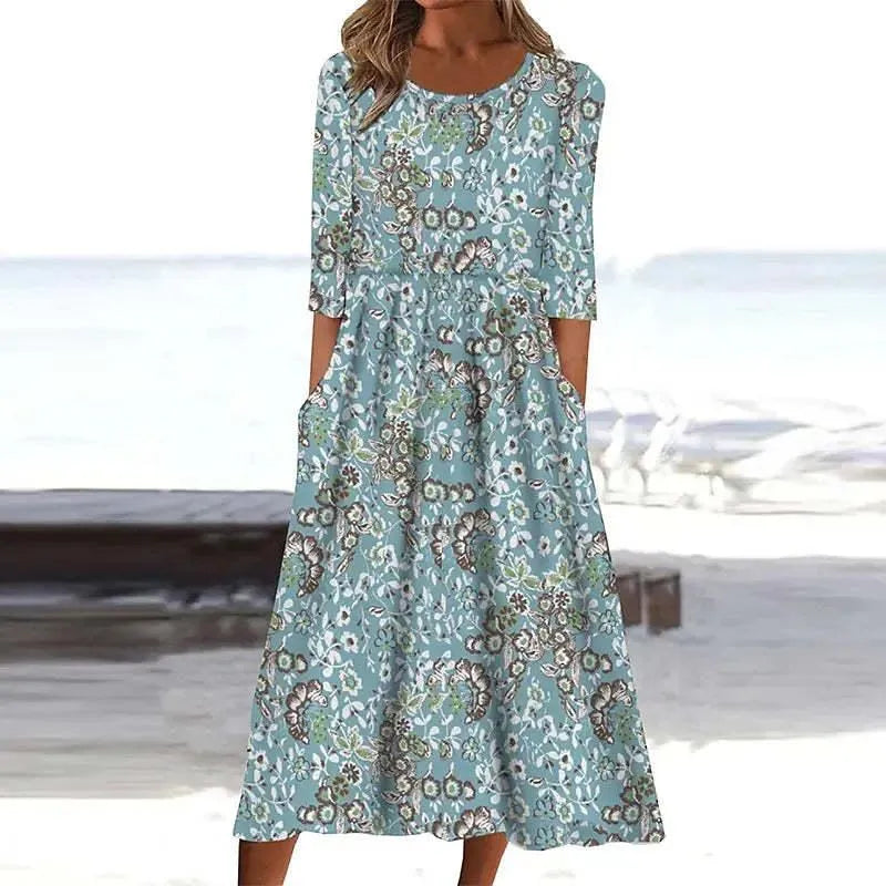 Floral Dress - Elegant - High Quality Fabric with Pockets - Perfect for Festive Occasions