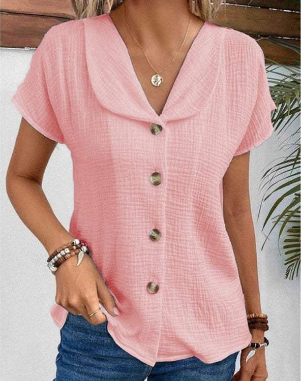 Blouse - Elegant - Button Closure, Short Sleeves - Perfect for Summer Days