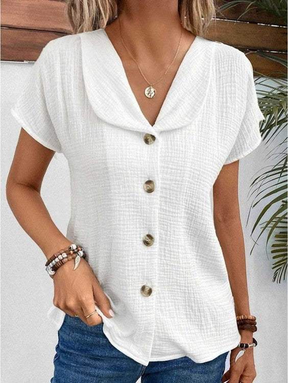 Blouse - Elegant - Button Closure, Short Sleeves - Perfect for Summer Days