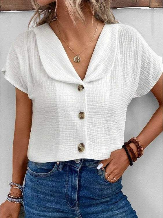 Blouse - Elegant - Button Closure, Short Sleeves - Perfect for Summer Days