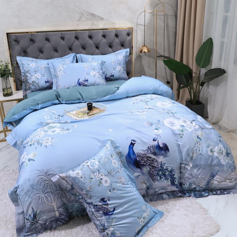 Blue Solaire Duvet Cover Set - Egyptian Cotton | Luxury Egyptian Cotton - Refreshing blue hue for ultimate comfort