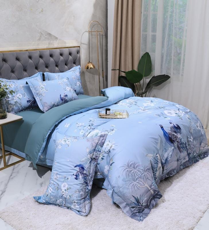 Blue Solaire Duvet Cover Set - Egyptian Cotton | Luxury Egyptian Cotton - Refreshing blue hue for ultimate comfort