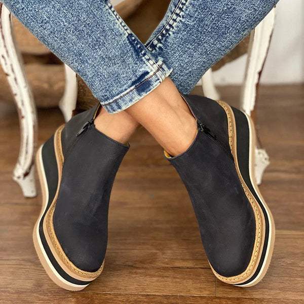 Women's Ankle Boots - Trendy - Comfortable Platform Sole and Zip Closure - Perfect for Fall