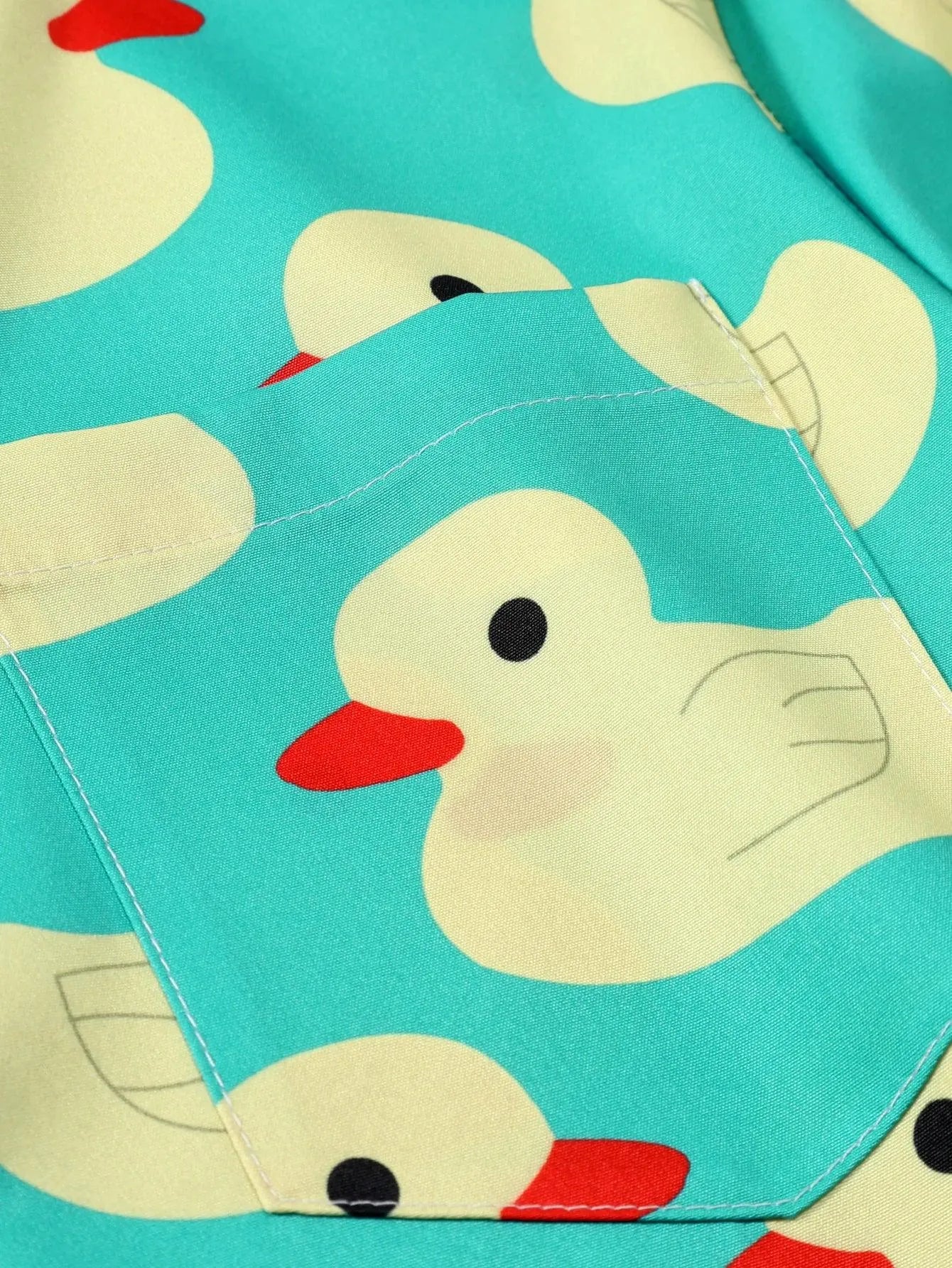 Men's Shirt - Cheerful Duck Print - Lightweight Polyester in Turquoise - Perfect for Summer Casual Occasions