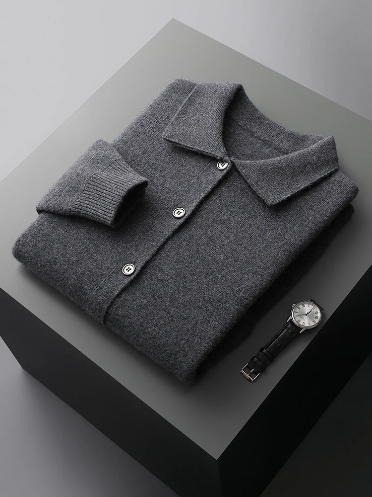 Wool Cardigan with Polo Collar | High Quality Materials - Warm and Cozy - Fall - Ideal for Formal and Informal Occasions