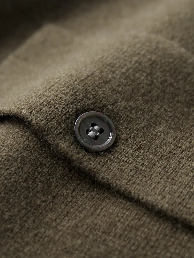 Wool Cardigan with Polo Collar | High Quality Materials - Warm and Cozy - Fall - Ideal for Formal and Informal Occasions