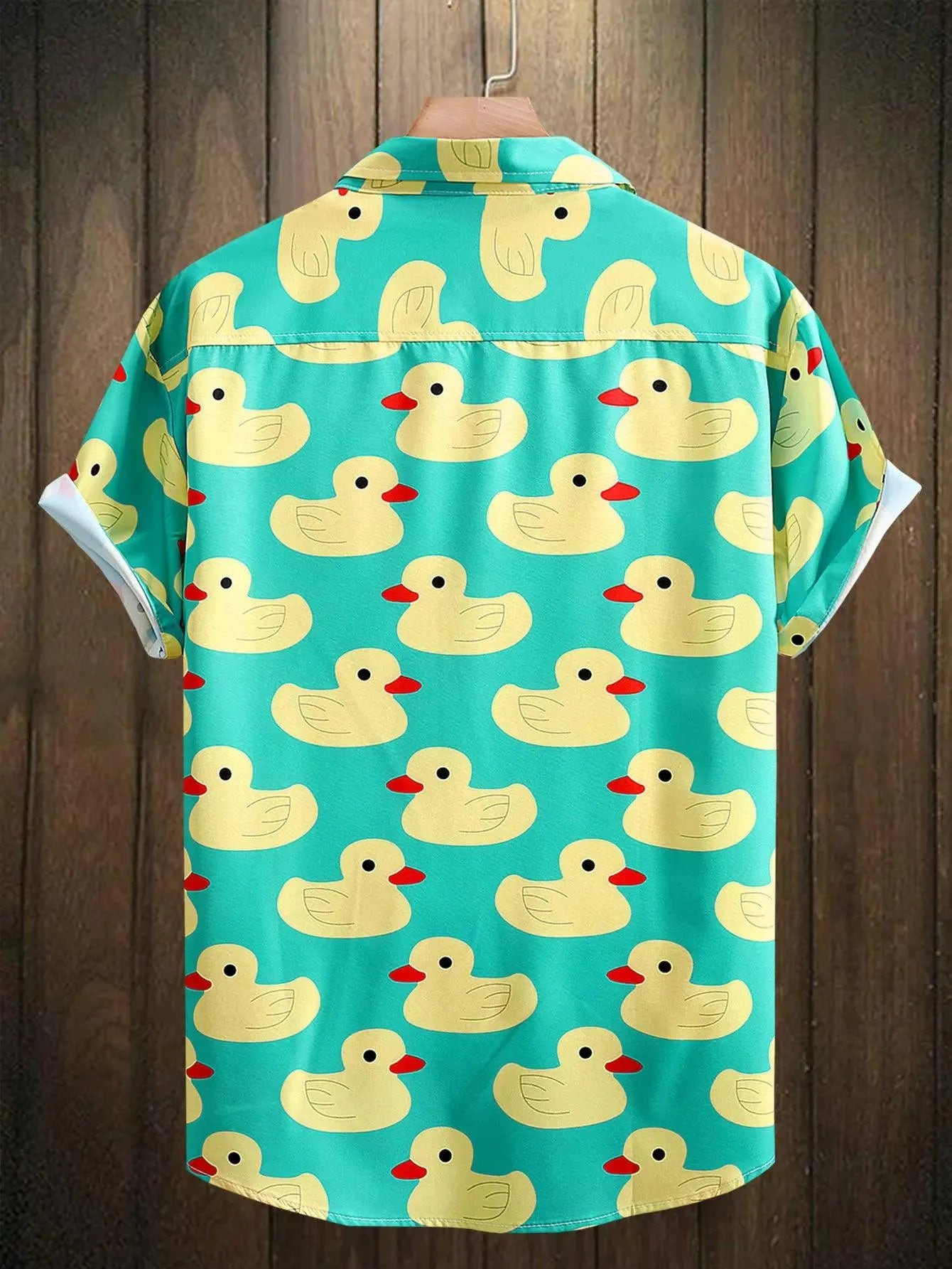 Men's Shirt - Cheerful Duck Print - Lightweight Polyester in Turquoise - Perfect for Summer Casual Occasions