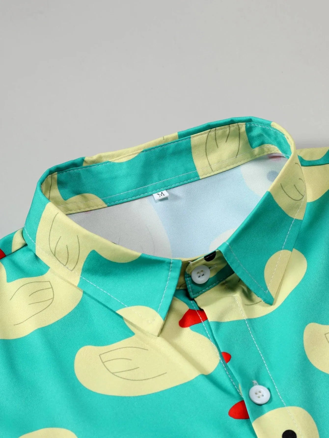 Men's Shirt - Cheerful Duck Print - Lightweight Polyester in Turquoise - Perfect for Summer Casual Occasions