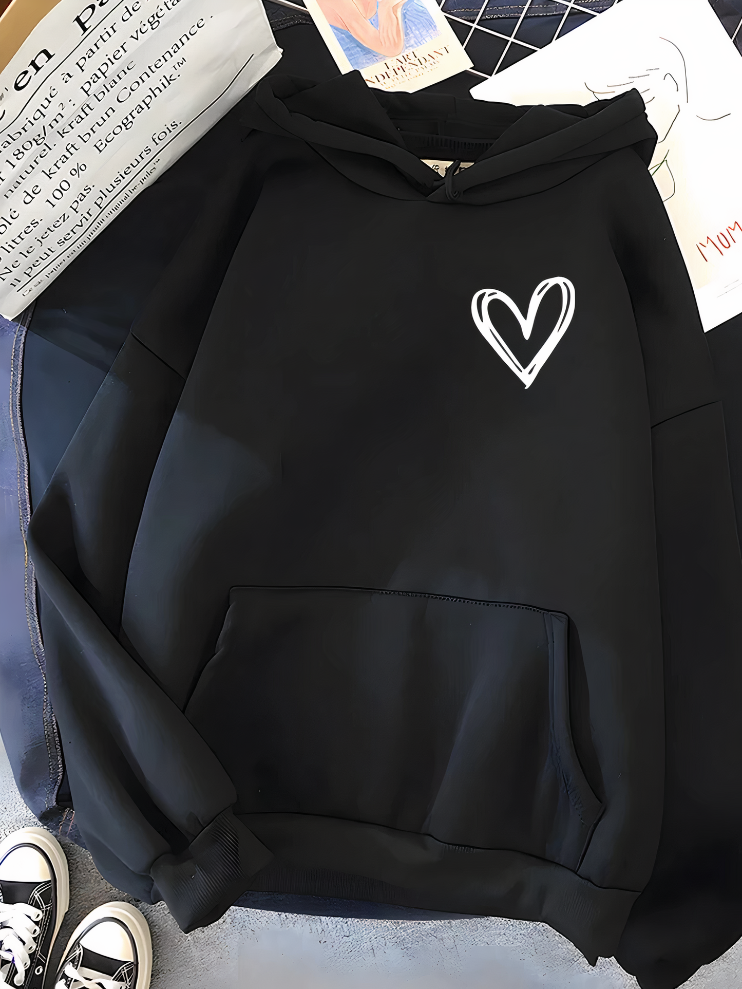 Women's Hoodie, Hooded Hoodie | Heart Print - Trendy - Perfect for Everyday Use