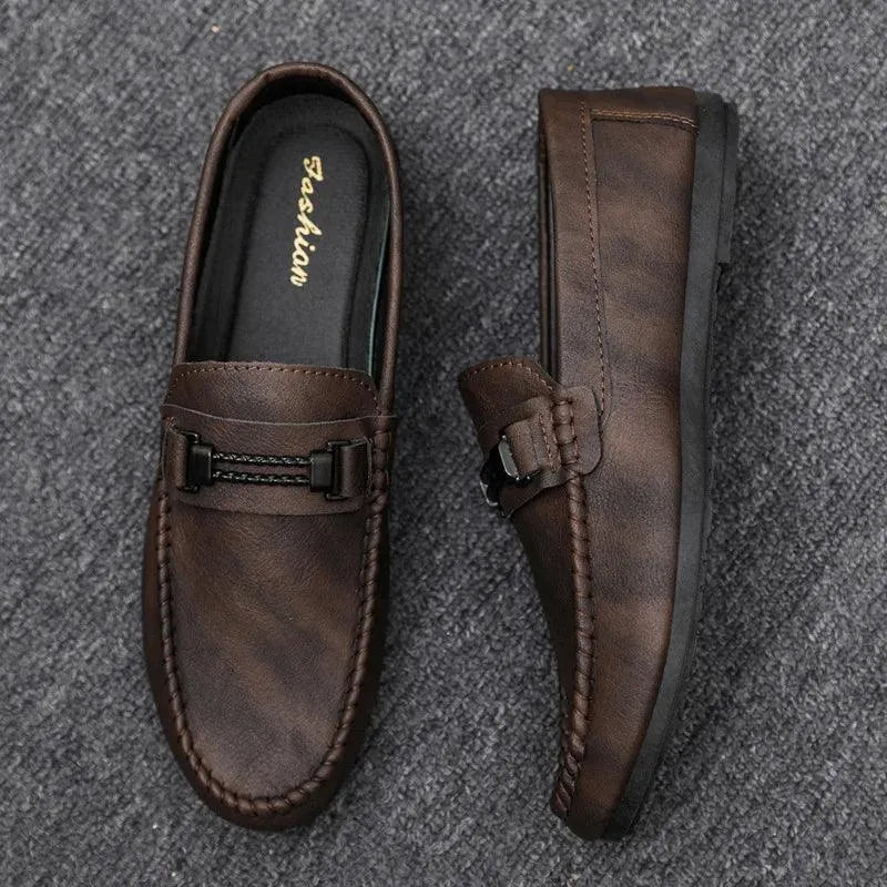 Men's Formal Summer Soft Sole Business Work Shoes Waterproof Lightweight Genuine Leather Men's Loafers Men's Flat Breathable