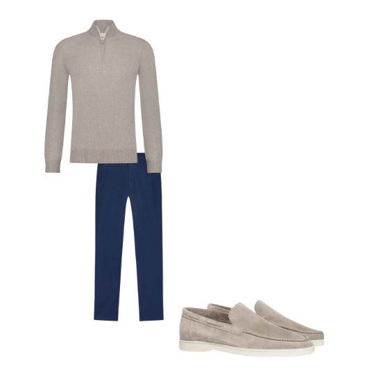 Outfit Men Beige/Blue | Elegant - Comfortable - Business - Breathable - High-quality Suede - Merino Wool