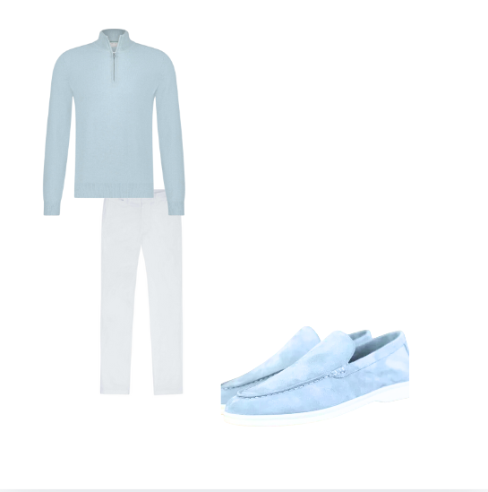 Outfit Men Light Blue/White | Elegant - Comfortable - Business - Breathable - High-quality Suede - Merino Wool