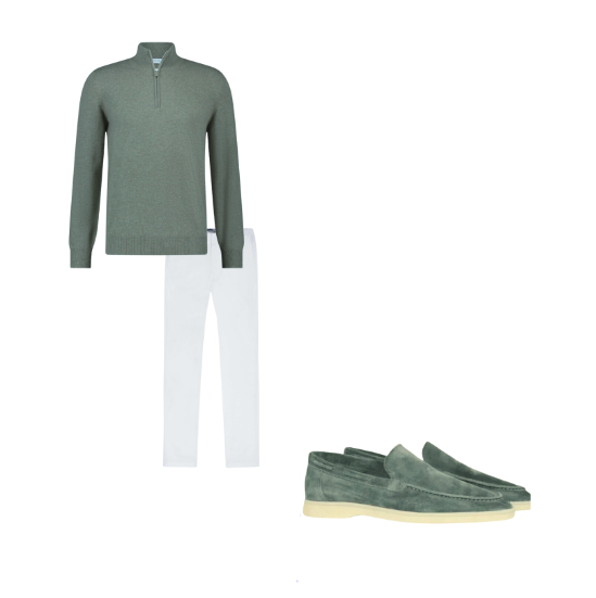 Outfit Men Green/White | Elegant - Comfortable - Business - Breathable - High-quality Suede - Merino Wool