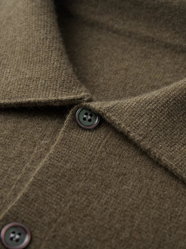 Wool Cardigan with Polo Collar | High Quality Materials - Warm and Cozy - Fall - Ideal for Formal and Informal Occasions