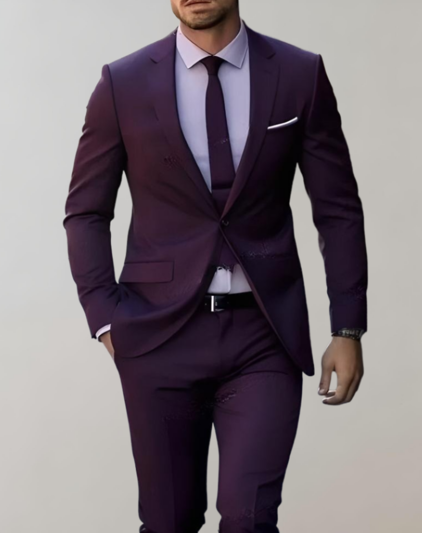 2 Piece Set of Men's Suit with Single Collar and Formal Trousers with Pockets