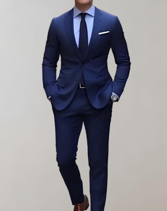 2 Piece Set of Men's Suit with Single Collar and Formal Trousers with Pockets