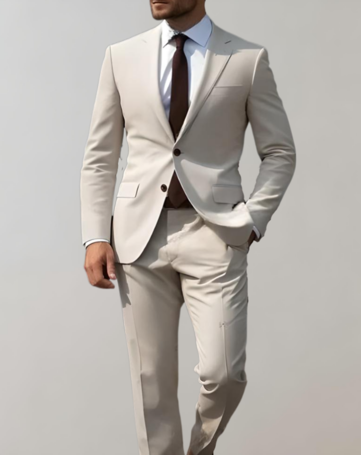 2 Piece Set of Men's Suit with Single Collar and Formal Trousers with Pockets