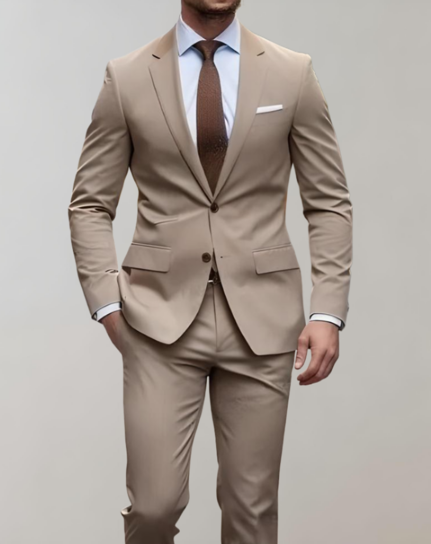 2 Piece Set of Men's Suit with Single Collar and Formal Trousers with Pockets