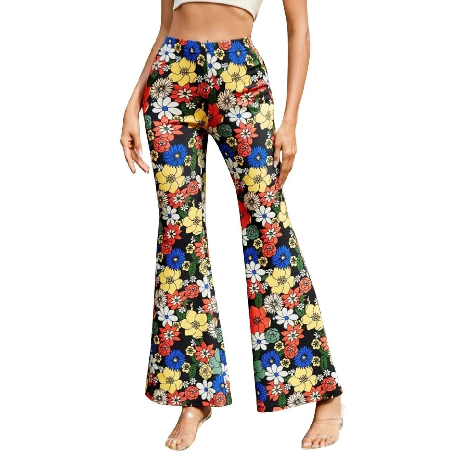 Flared Pants - Floral Print - Elasticated Waist