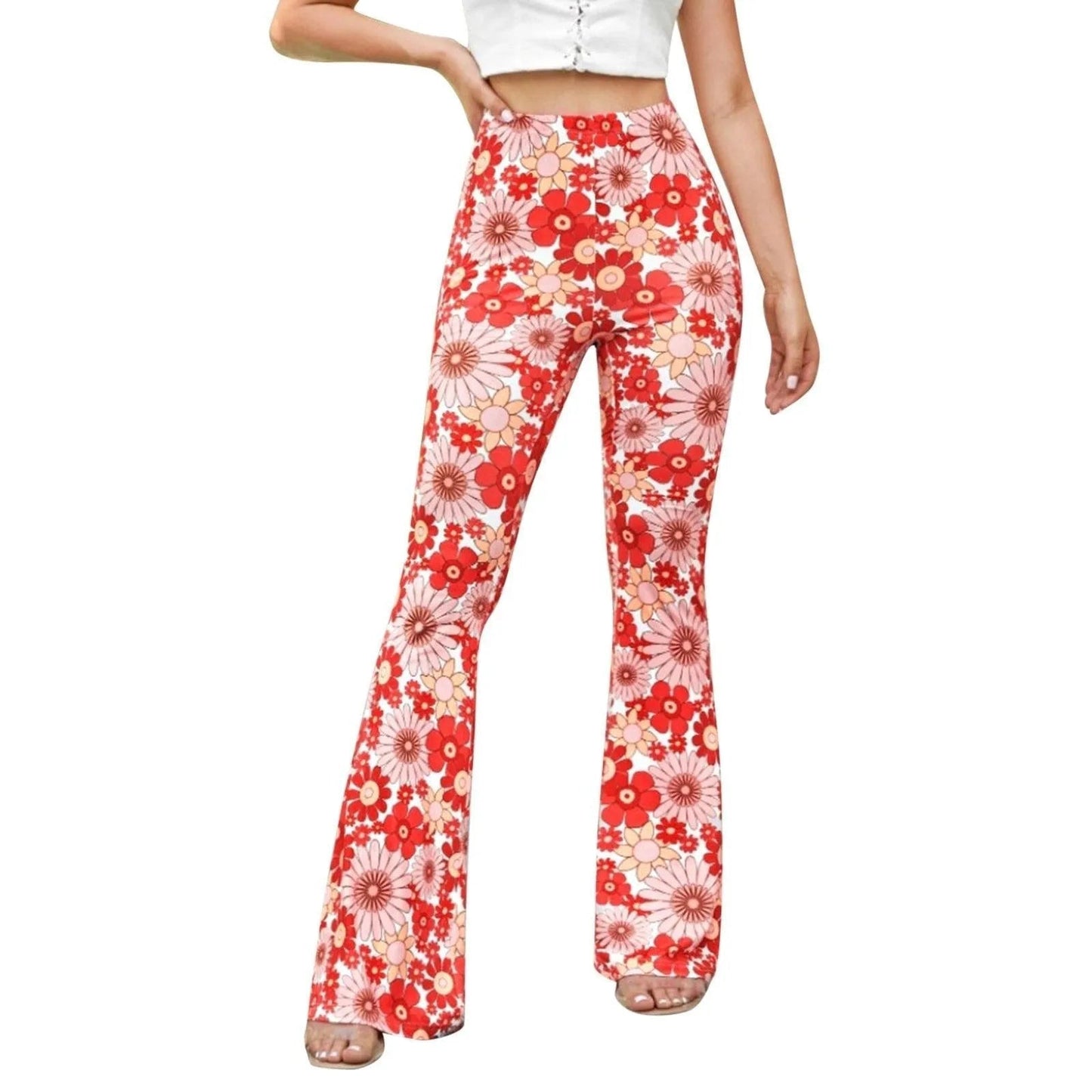 Flared Pants - Floral Print - Elasticated Waist