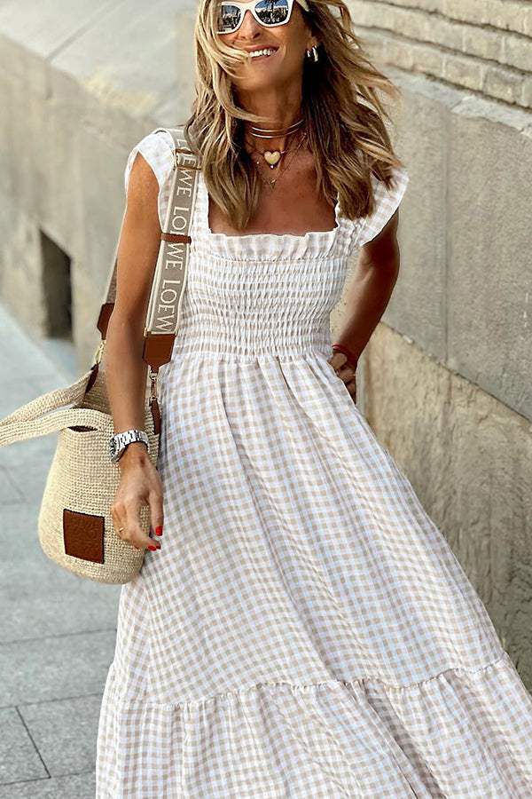 Ladies Maxi Dress with Checked Print