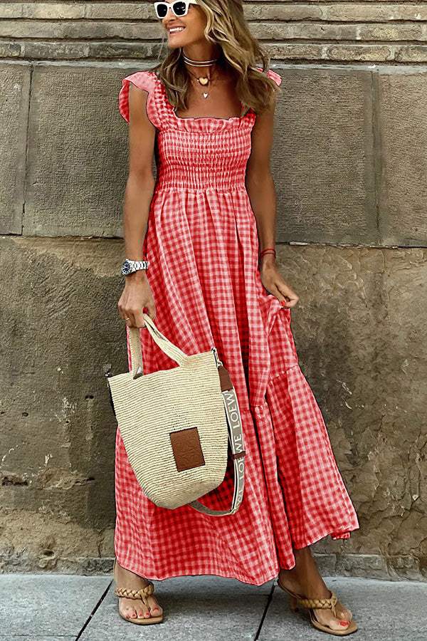 Ladies Maxi Dress with Checked Print