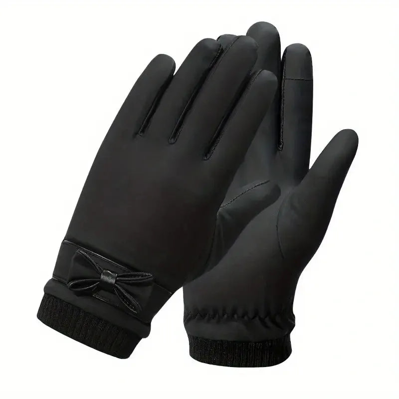 Winter Gloves - Bow Design - Fur Lined, Windproof, Waterproof - Perfect for Winter Activities