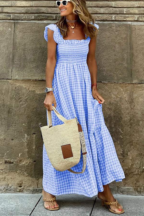 Ladies Maxi Dress with Checked Print