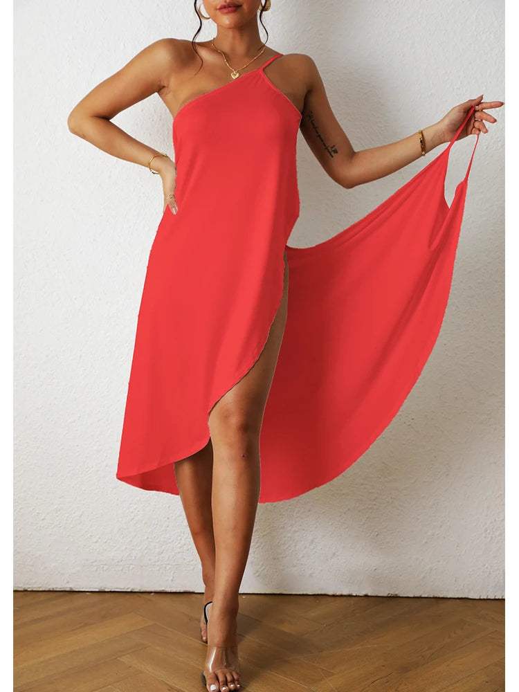 Maxi Dress - Asymmetrical - Loose, High Split - Ideal for Summer Evenings