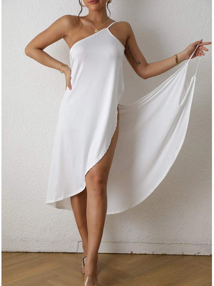 Maxi Dress - Asymmetrical - Loose, High Split - Ideal for Summer Evenings