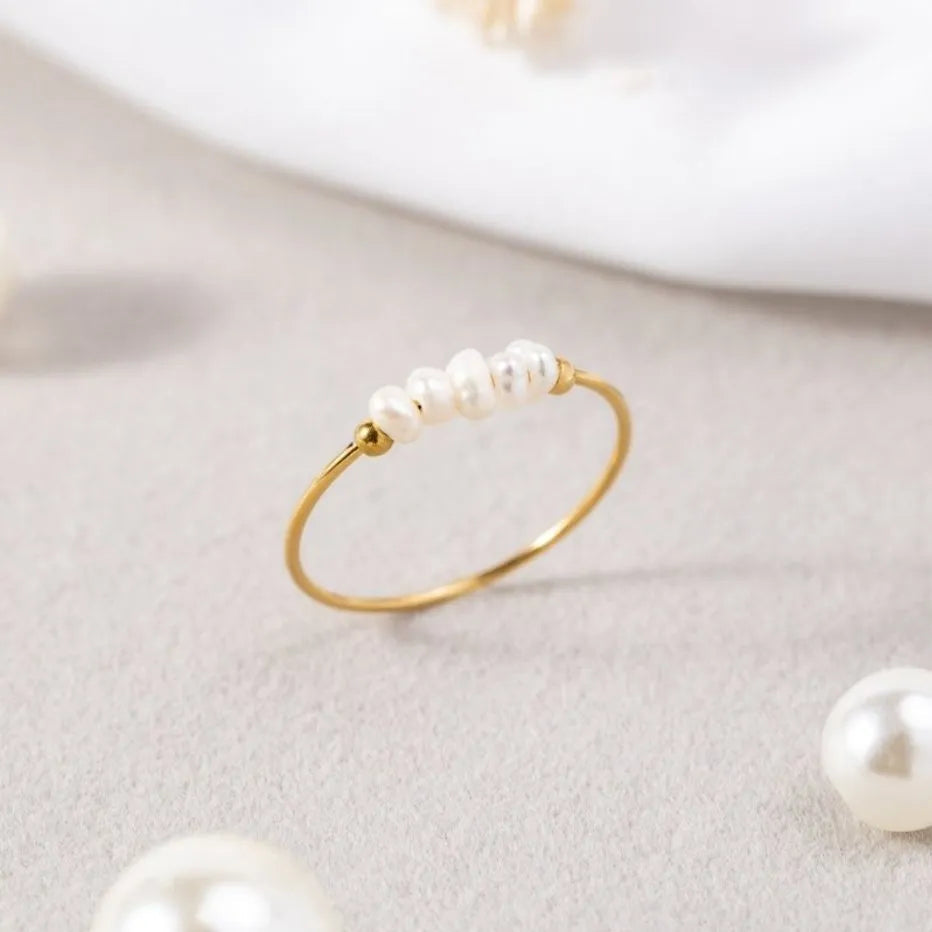 Pearl Ring - Elegant Style - Natural Freshwater Pearl, 18K Gold Plated, Hypoallergenic - Perfect for Any Occasion