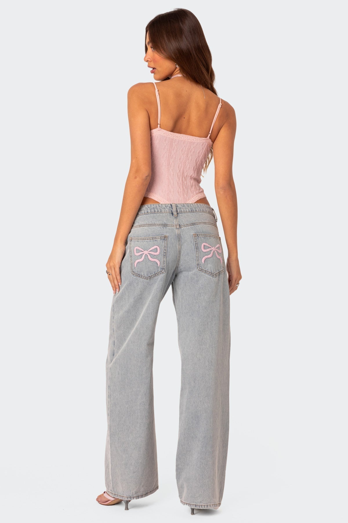 Denim Pants Women - Pink Bow - Regular Fit - Timeless Style - Essential Elegance