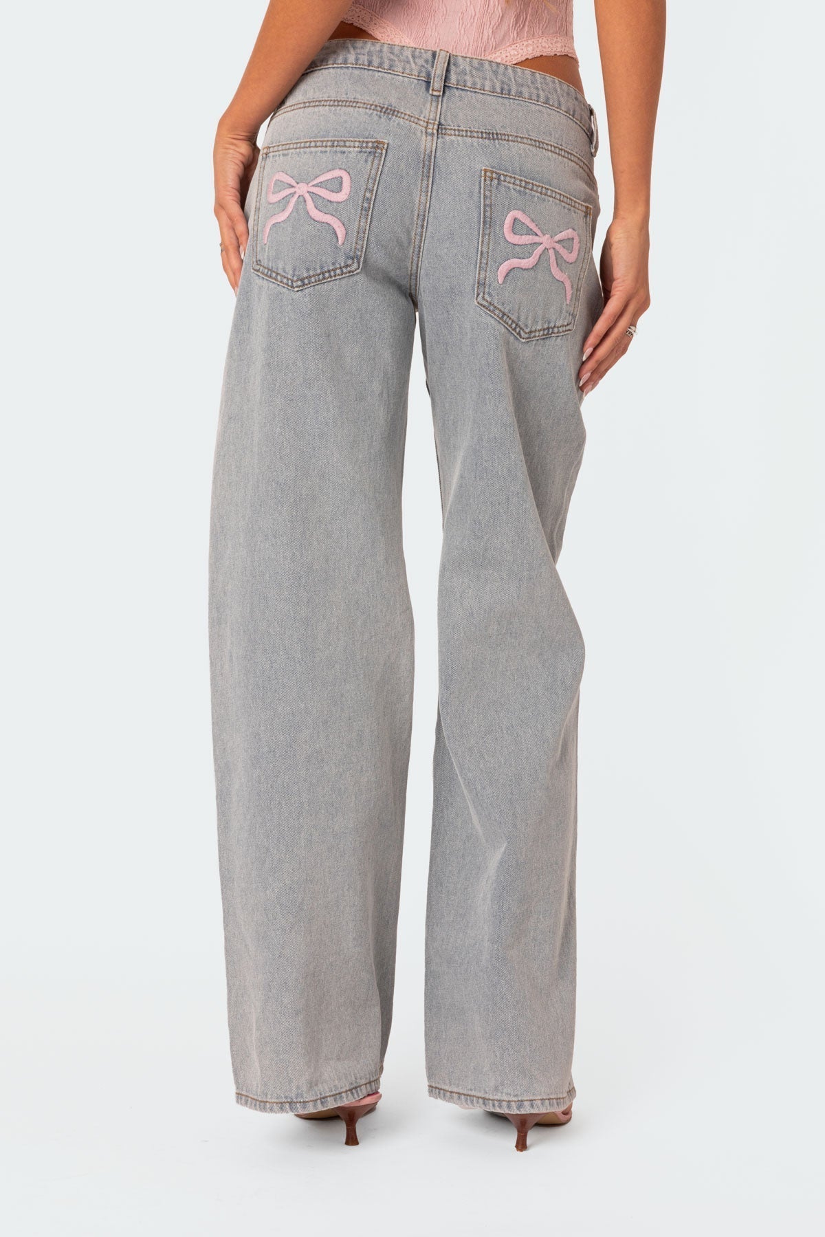 Denim Pants Women - Pink Bow - Regular Fit - Timeless Style - Essential Elegance