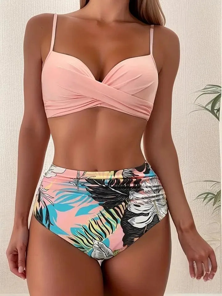 Bikini Women - Tropical Collection - Vibrant Print, V-Neck, Adjustable Straps - Perfect for Sunny Days