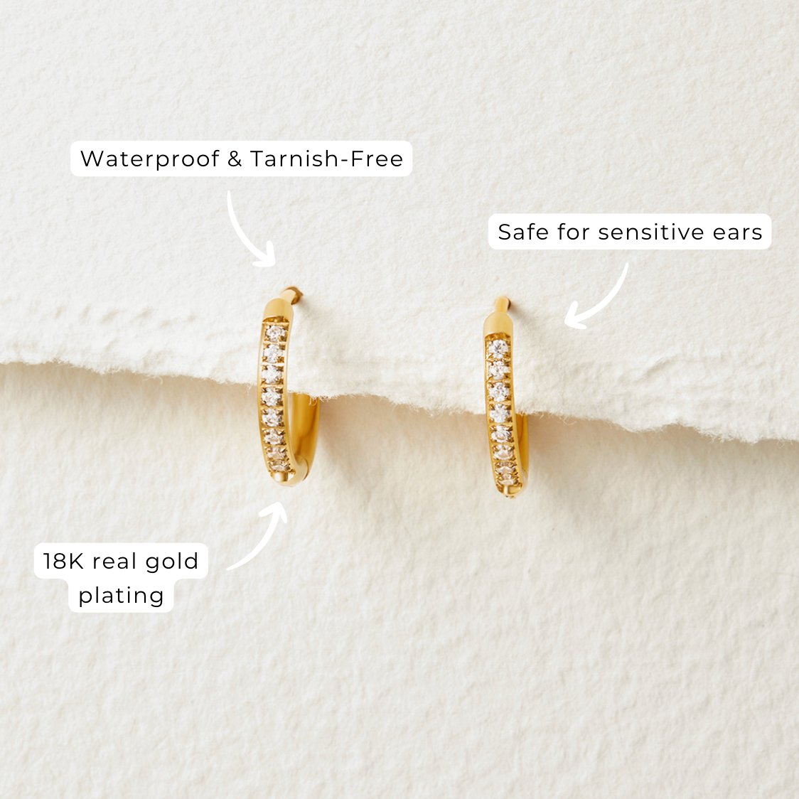 Eternity Earrings - Round Crystals - Waterproof, Stainless Steel, 18k Gold Plated - Suitable for Any Occasion