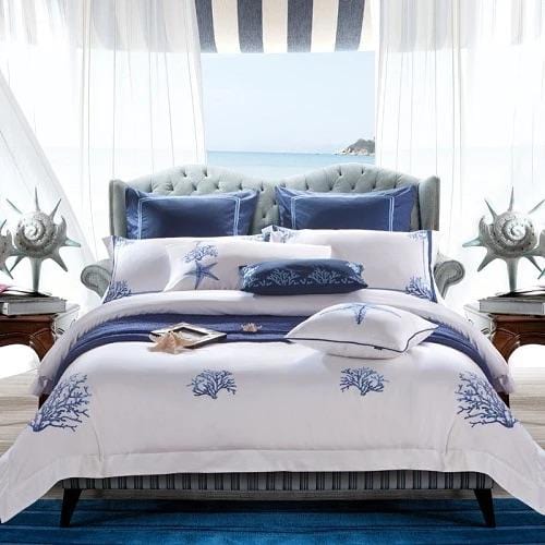 Blue Coral Duvet Cover Set - Egyptian Cotton | Soft Egyptian Cotton - Refreshing Blue Shade - Stylish and Comfortable