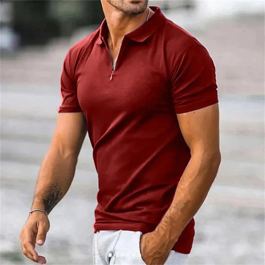 Polo Shirt Men - Slim Fit - Short Sleeves, Zip Closure, Comfortable Fabric - Suitable for Casual and Sporting Activities