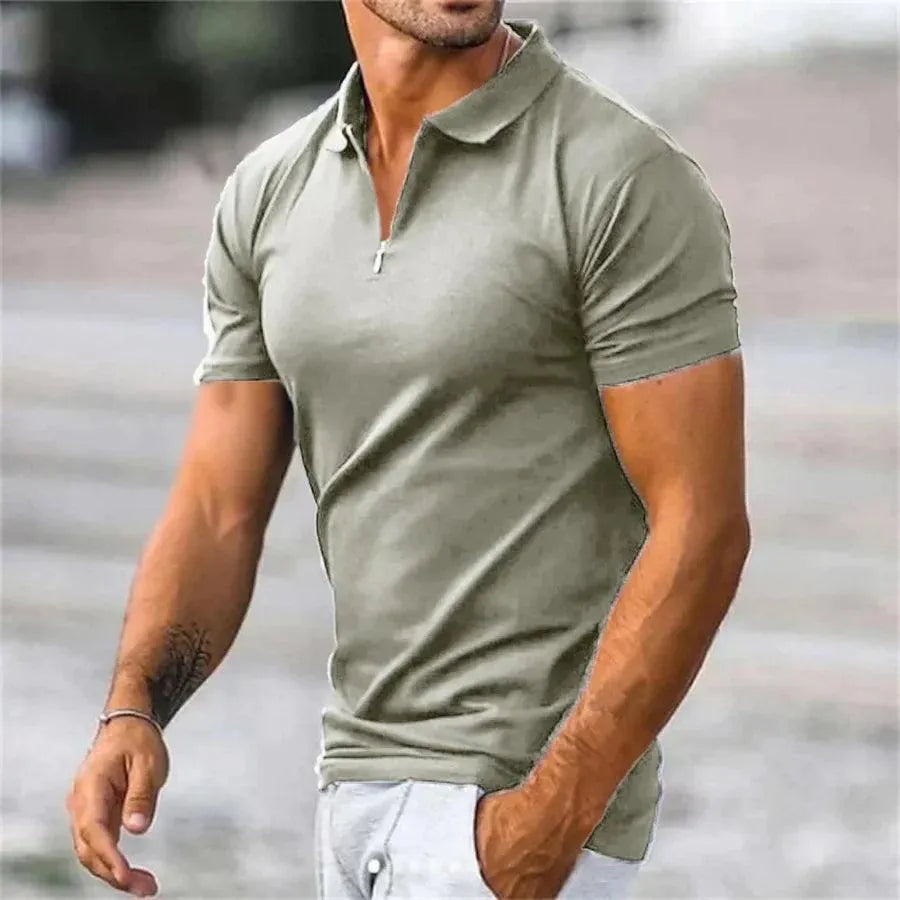 Polo Shirt Men - Slim Fit - Short Sleeves, Zip Closure, Comfortable Fabric - Suitable for Casual and Sporting Activities