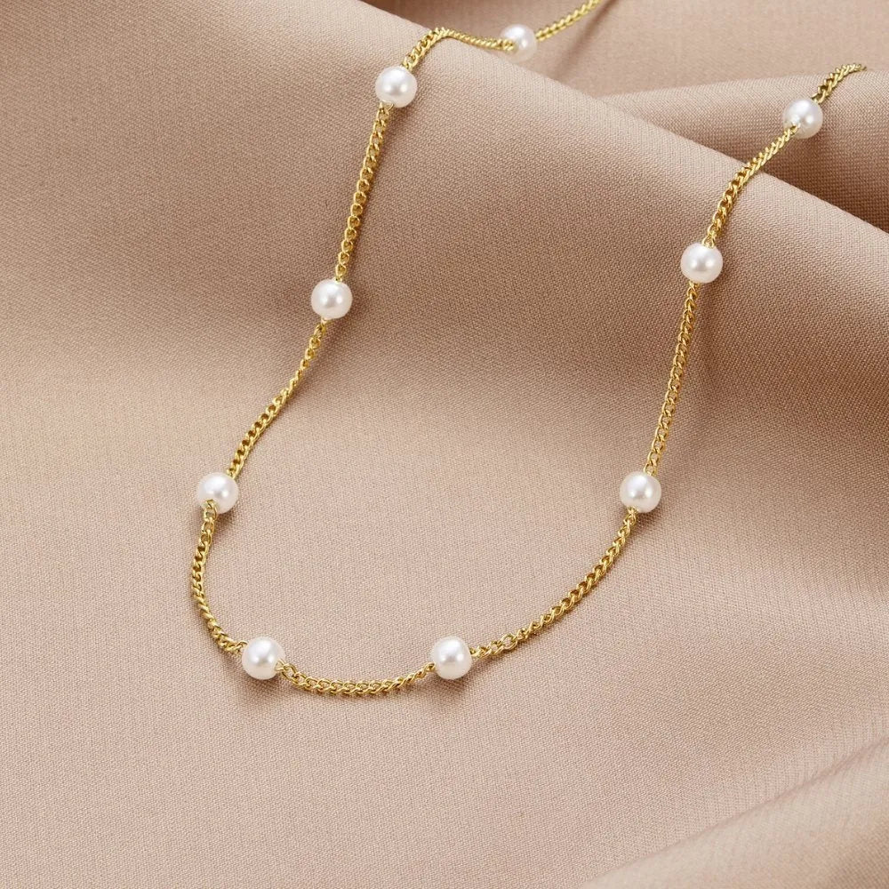 Pearl Necklace - Timeless - 18K Gold Plated, Simulated Pearl - Perfect for Festive Occasions