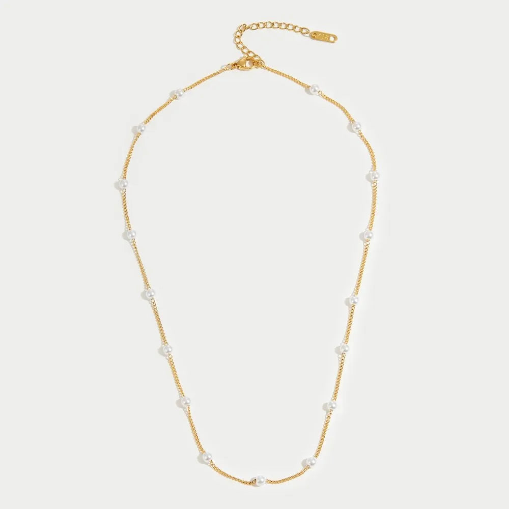 Pearl Necklace - Timeless - 18K Gold Plated, Simulated Pearl - Perfect for Festive Occasions