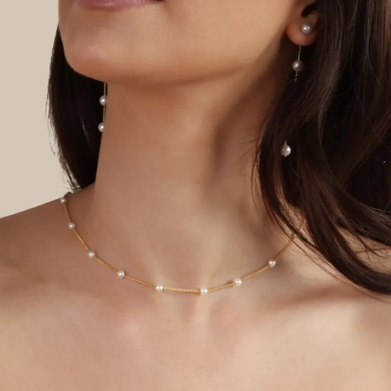 Pearl Necklace - Timeless - 18K Gold Plated, Simulated Pearl - Perfect for Festive Occasions