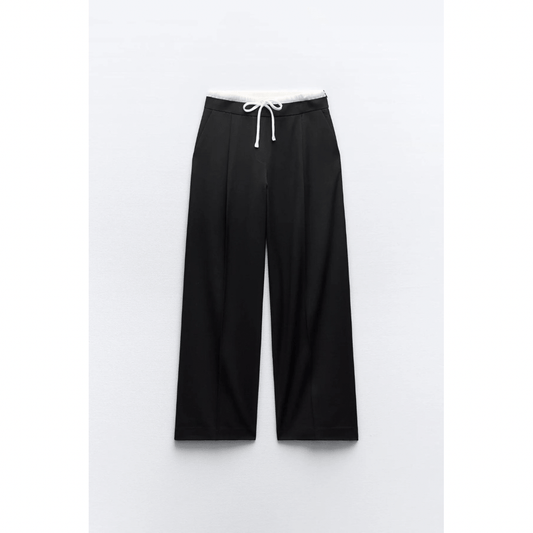 Women's Trousers with Double Waistband - Regular Fit - Refined Accentuation - Essential Elegance